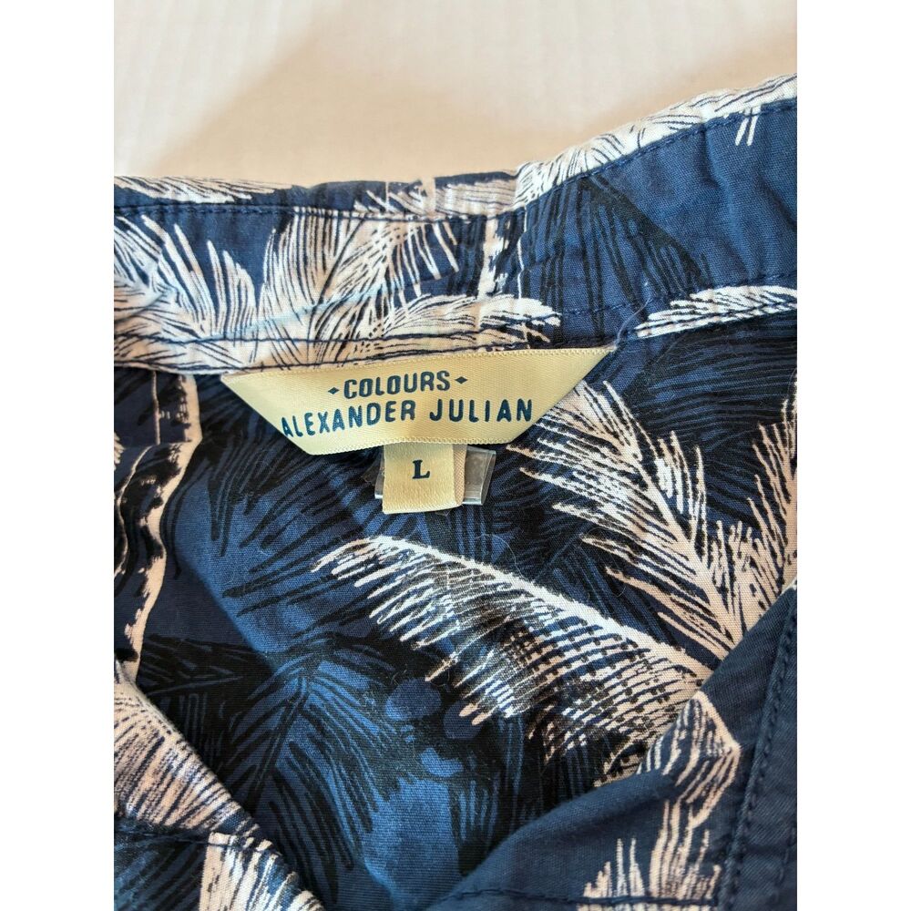 Colours Alexander Julian Men’s L Hawaiian Shirt Palm Tree Tropical Blue Cotton - Picture 5 of 6